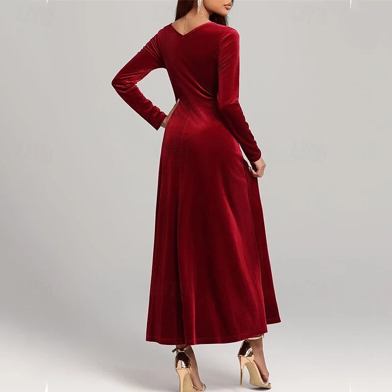 Elegant A-Line Square Neck Long Sleeve Classic Modest Burgundy Floor-Length Wedding Dress