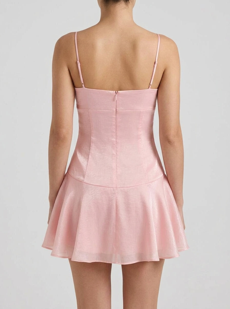 Elegant A-Line Square Neck Ruched Ruffled Pink Mini Homecoming Dress