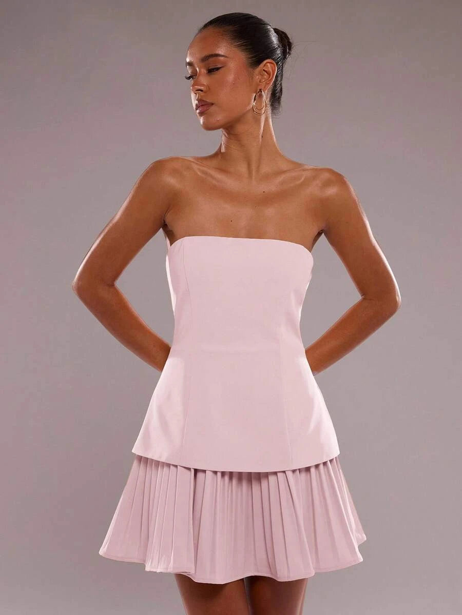Elegant A-Line Strapless Pleated Tiered Blush Pink Mini Homecoming Dress