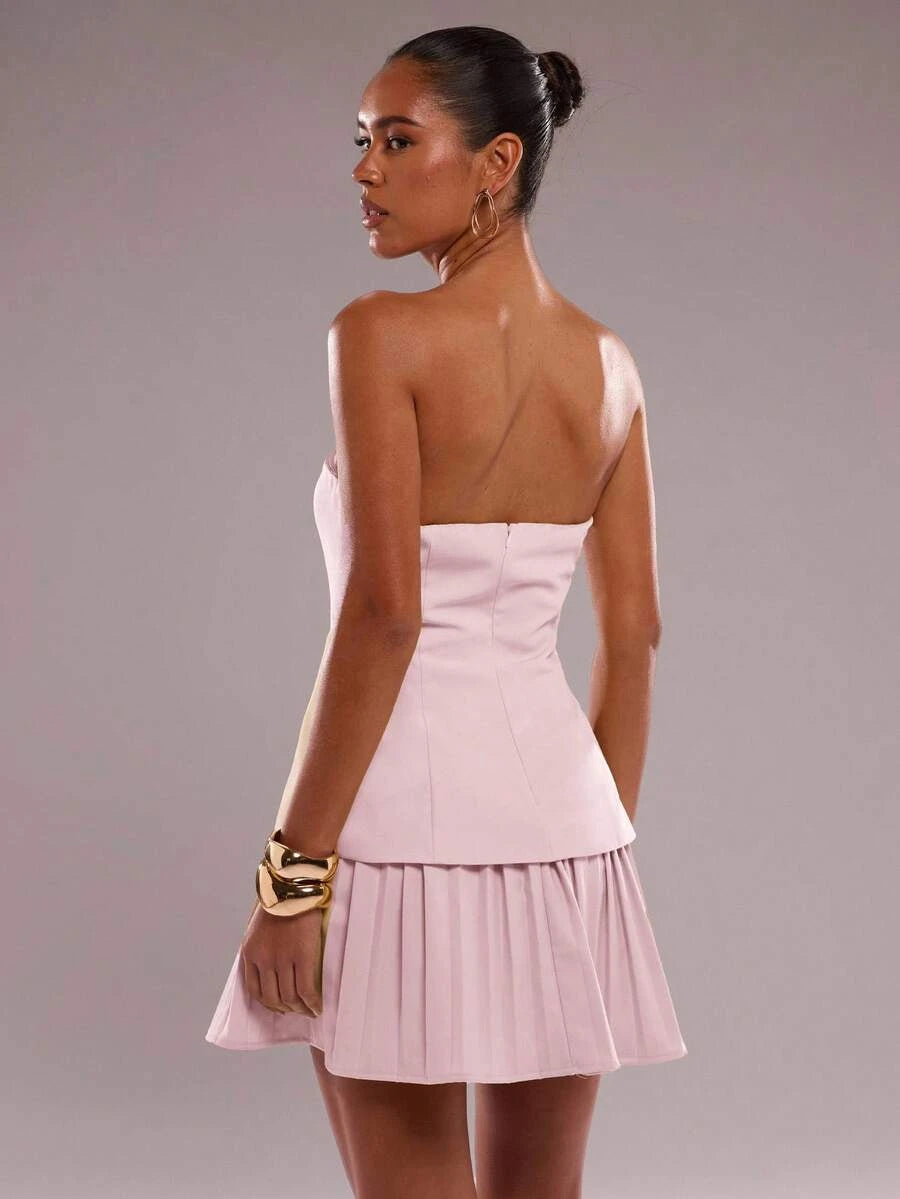 Elegant A-Line Strapless Pleated Tiered Blush Pink Mini Homecoming Dress