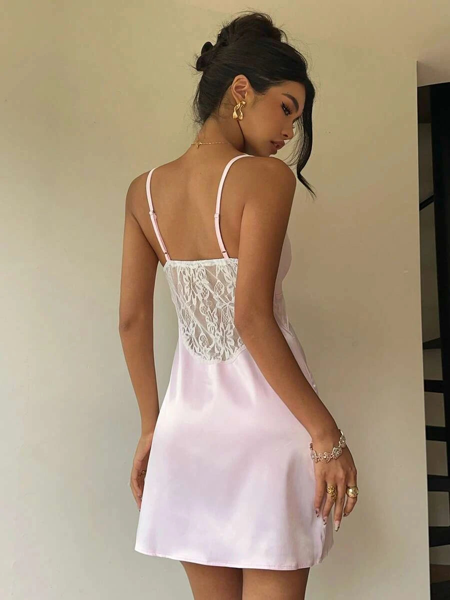 Elegant A-Line Sweetheart Lace Satin Pink Mini Homecoming Dress For Ladies