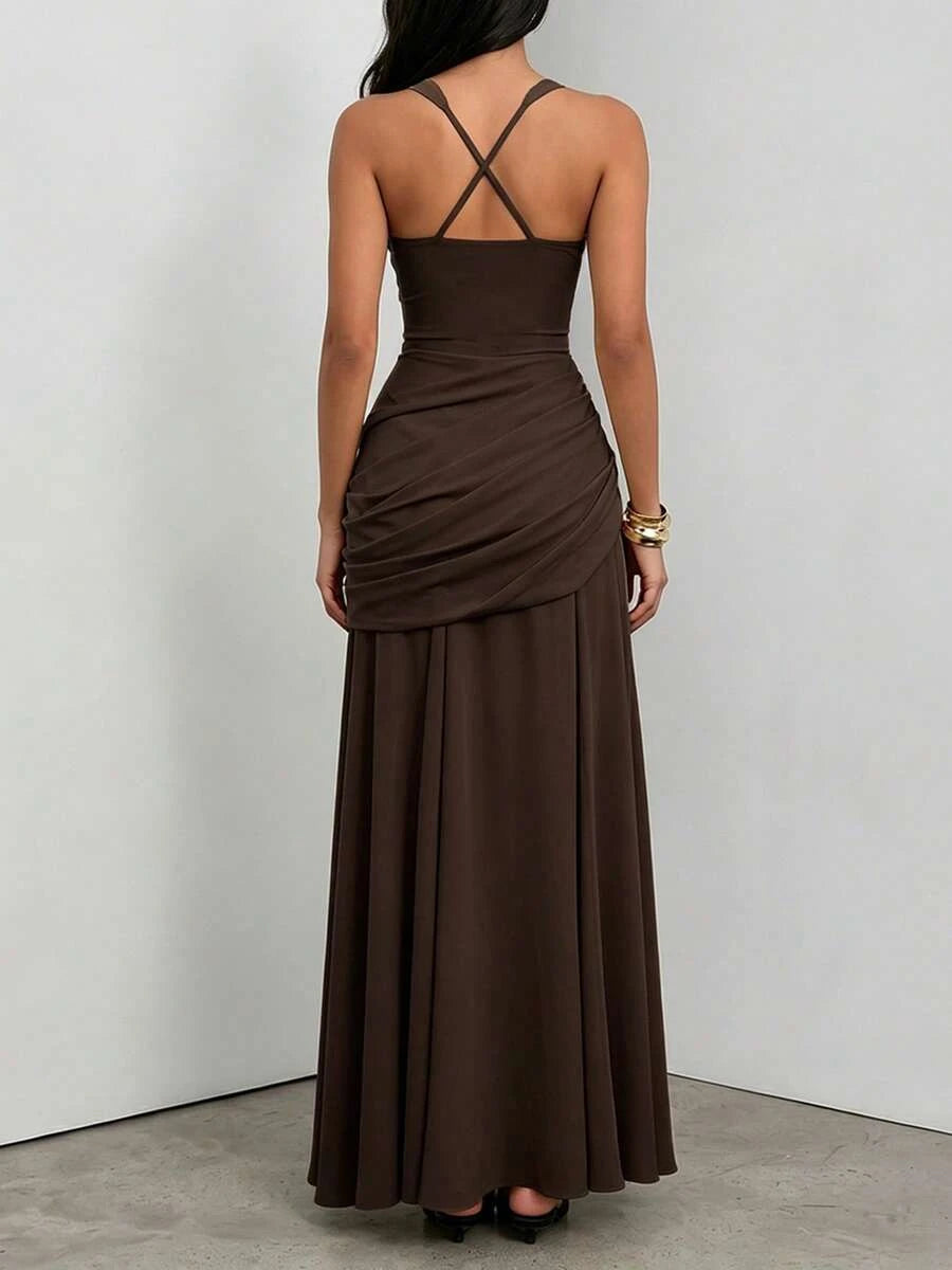 Elegant A-Line Sweetheart Pleated Sheer Brown Floor-Length Prom Dress Hot Sale