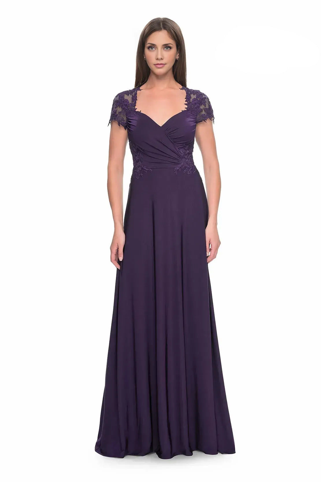 Elegant A-Line Sweetheart Short Sleeve Zipper Up Floor-Length Mother of the Bride Dress