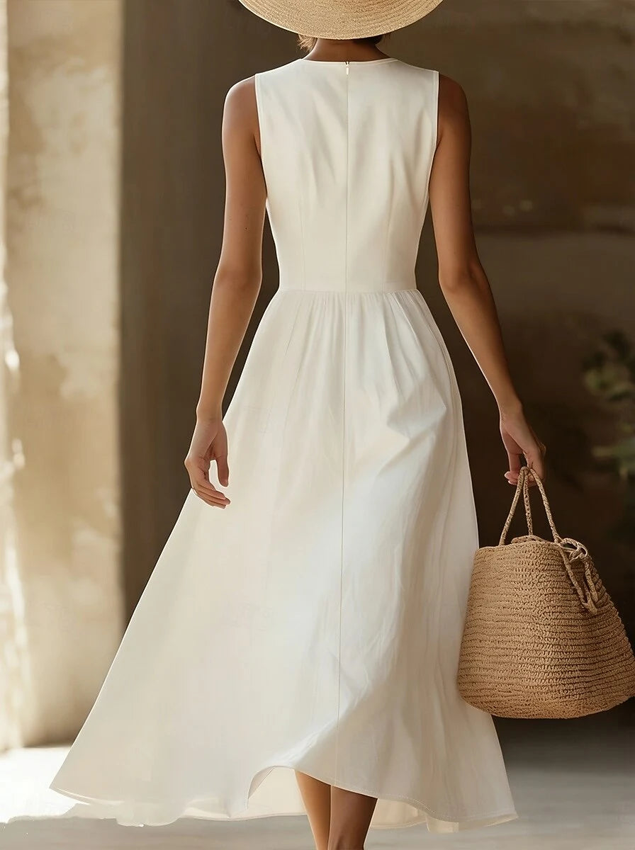 Elegant A-Line V-Neck Casual Flowy White Midi Wedding Dress