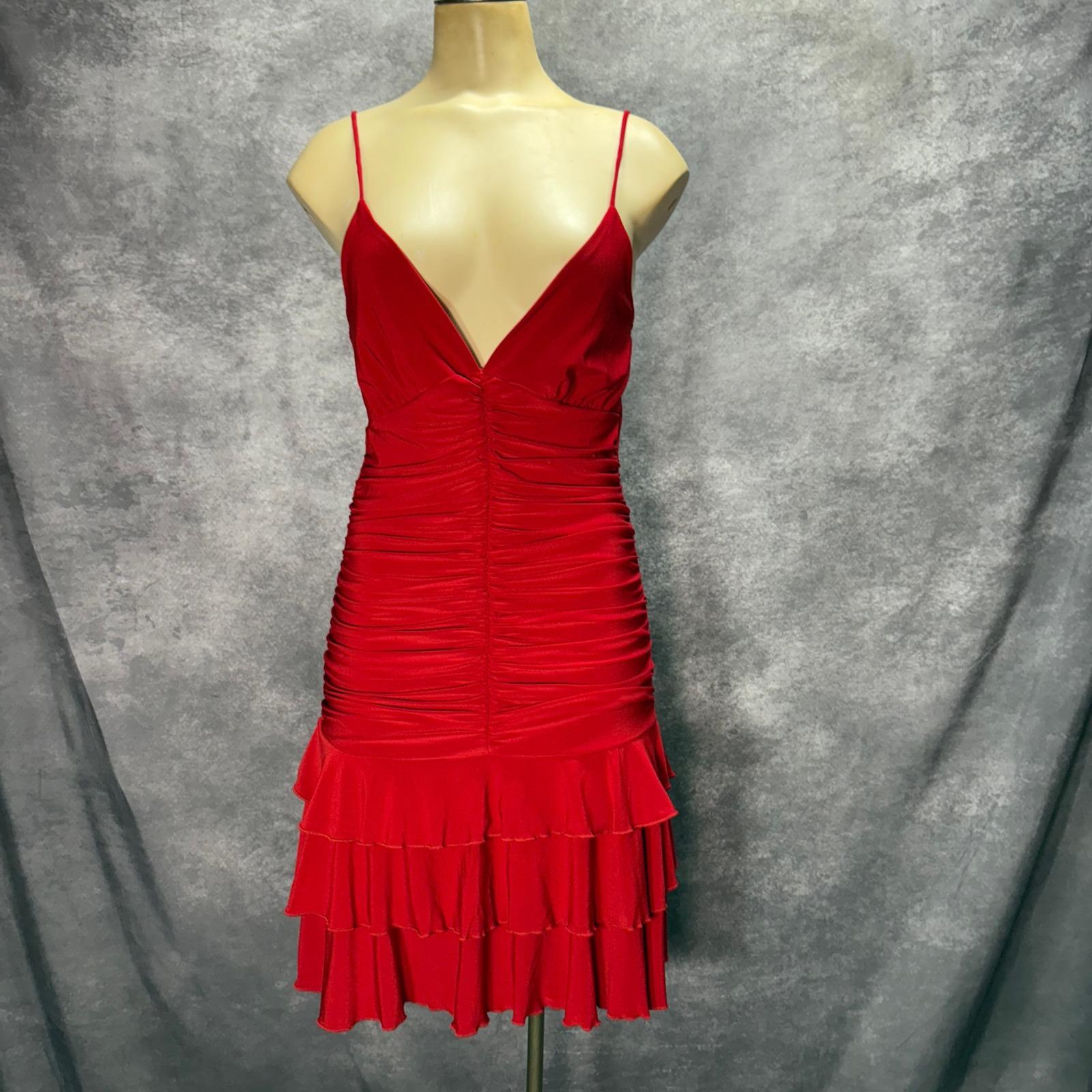 Elegant Bodycon Spaghetti Strap Ruched Tiered Ruffled Red Mini Homecoming Dress