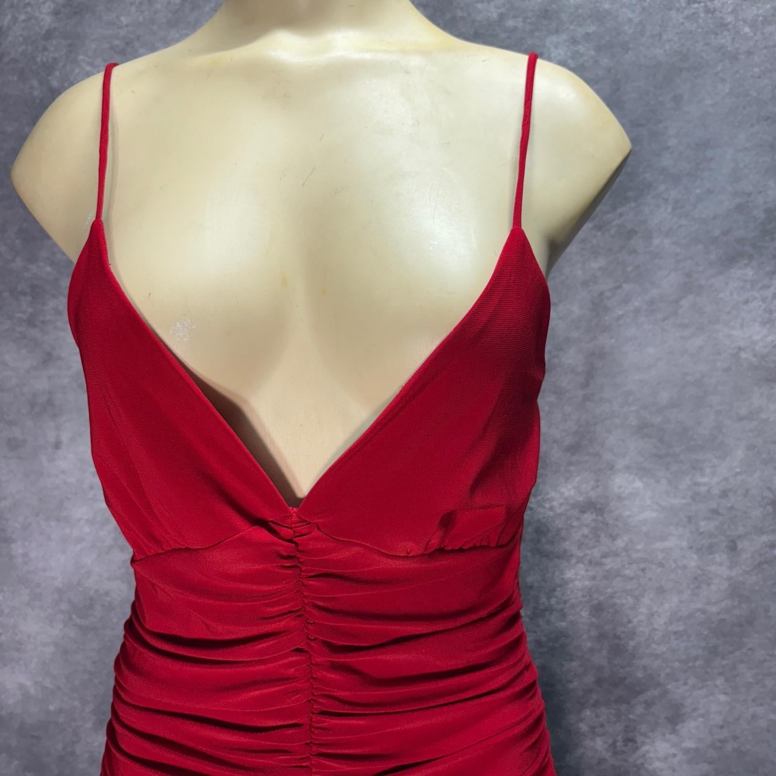 Elegant Bodycon Spaghetti Strap Ruched Tiered Ruffled Red Mini Homecoming Dress