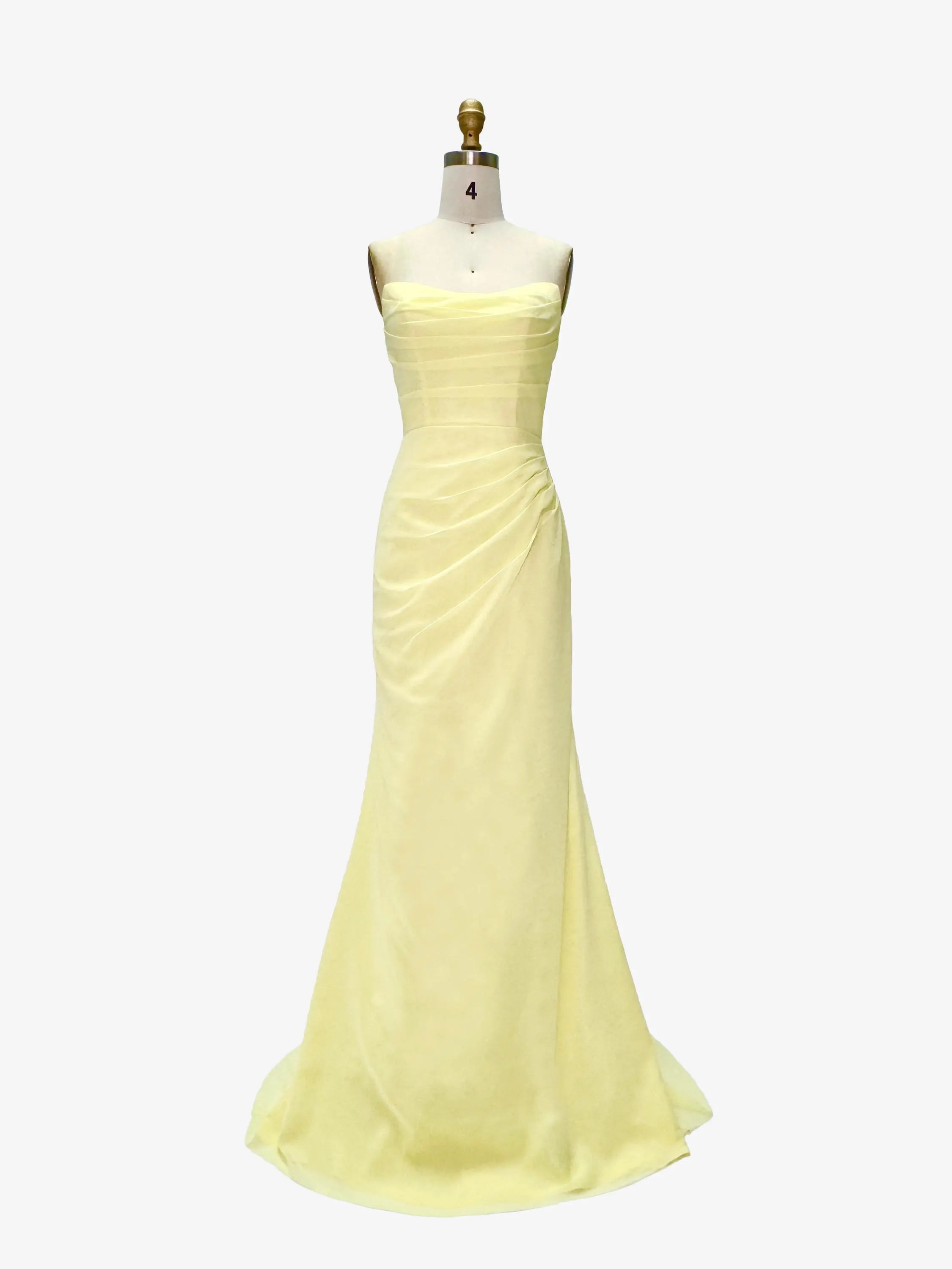 Elegant Mermaid Strapless Ruched Draped Pale Yellow Floor-Length Prom Dress