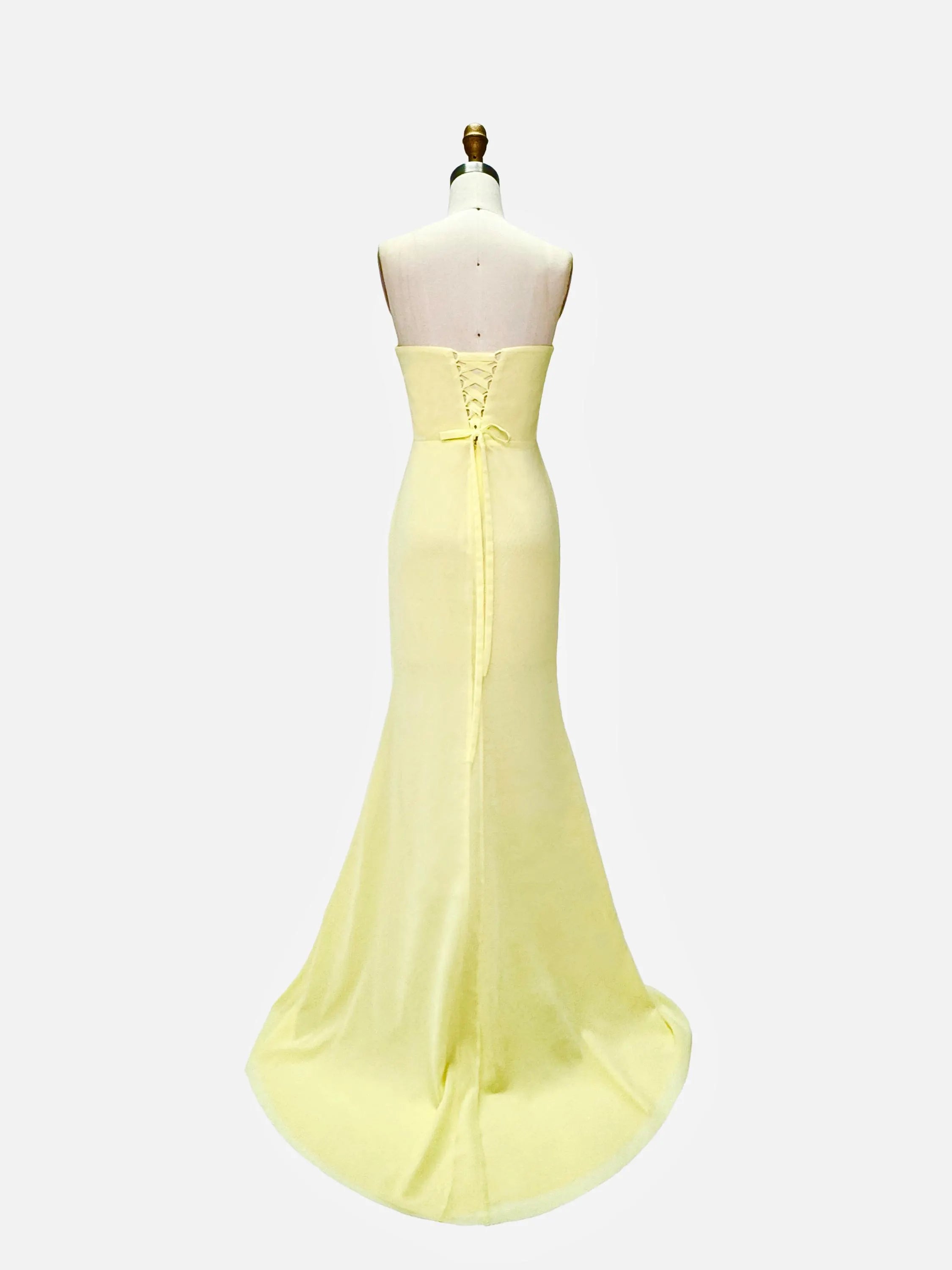 Elegant Mermaid Strapless Ruched Draped Pale Yellow Floor-Length Prom Dress