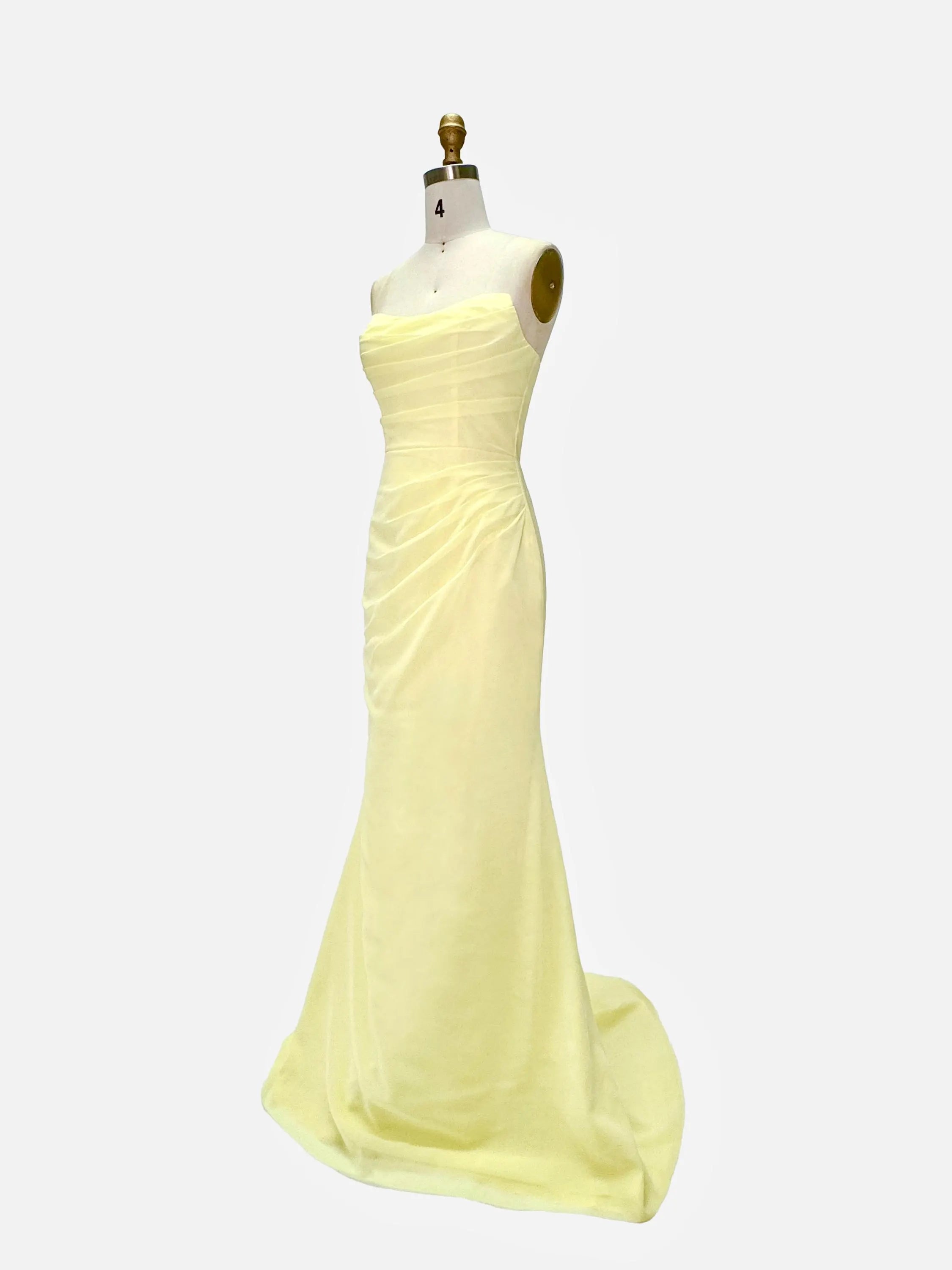 Elegant Mermaid Strapless Ruched Draped Pale Yellow Floor-Length Prom Dress