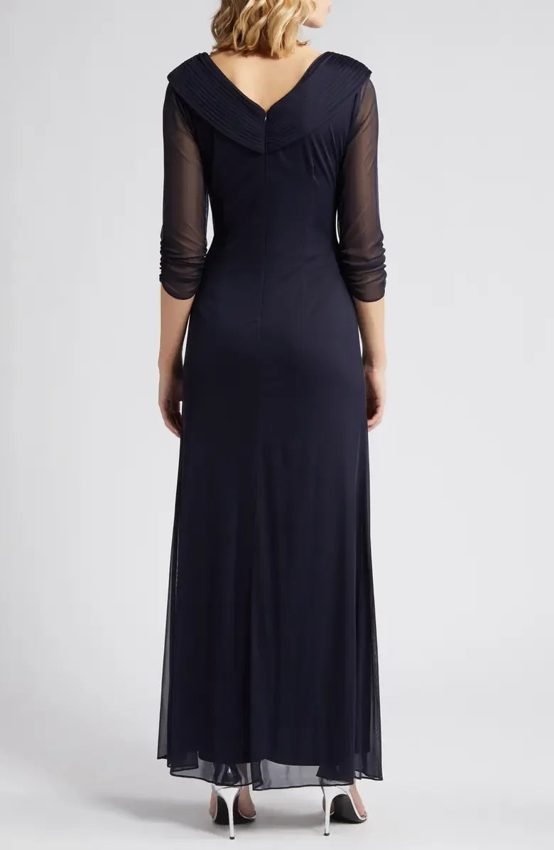 Elegant Mermaid V Neck 1/2 Sleeve Chiffon Floor-Length Mother of the Bride Dress