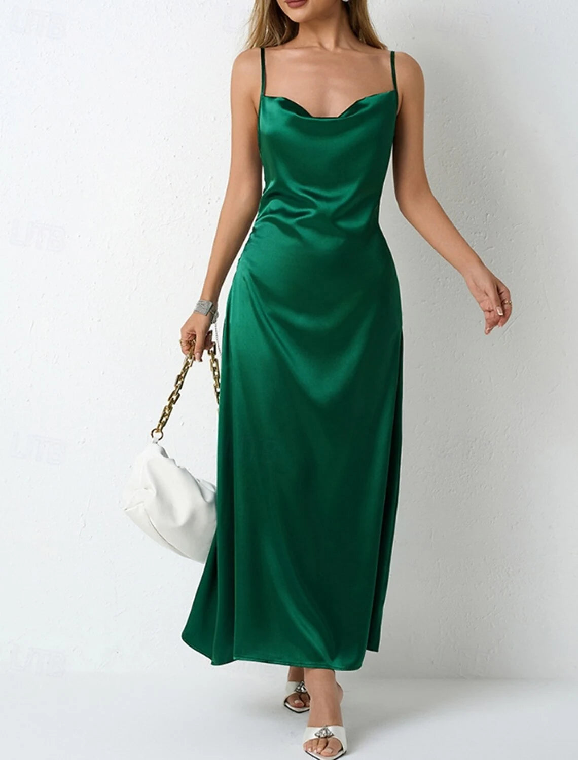 Elegant Sheath Cowl Neck Glamorous Sophisticated Emerald Green Long Homecoming Dress