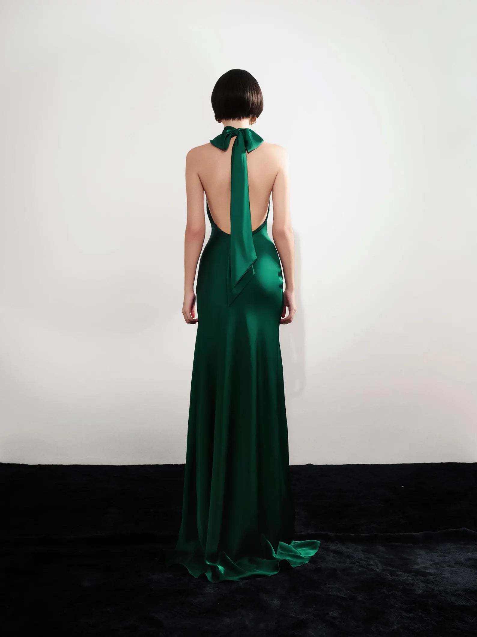 Elegant Sheath Halter Neck Backless Slit Emerald Green Floor-Length Prom Dress