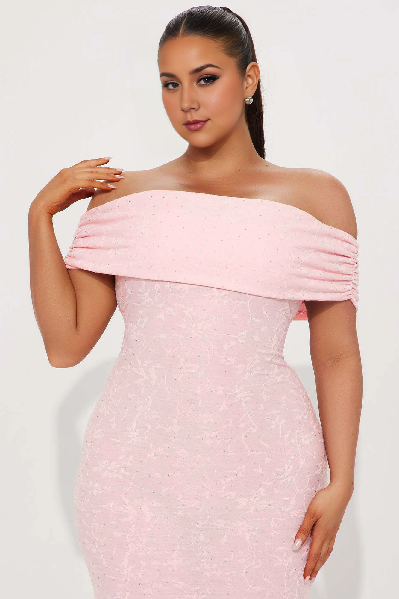 Embellished Maxi Dress Pink Off-the-Shoulder Mermaid Party Dress Sheath Chic
