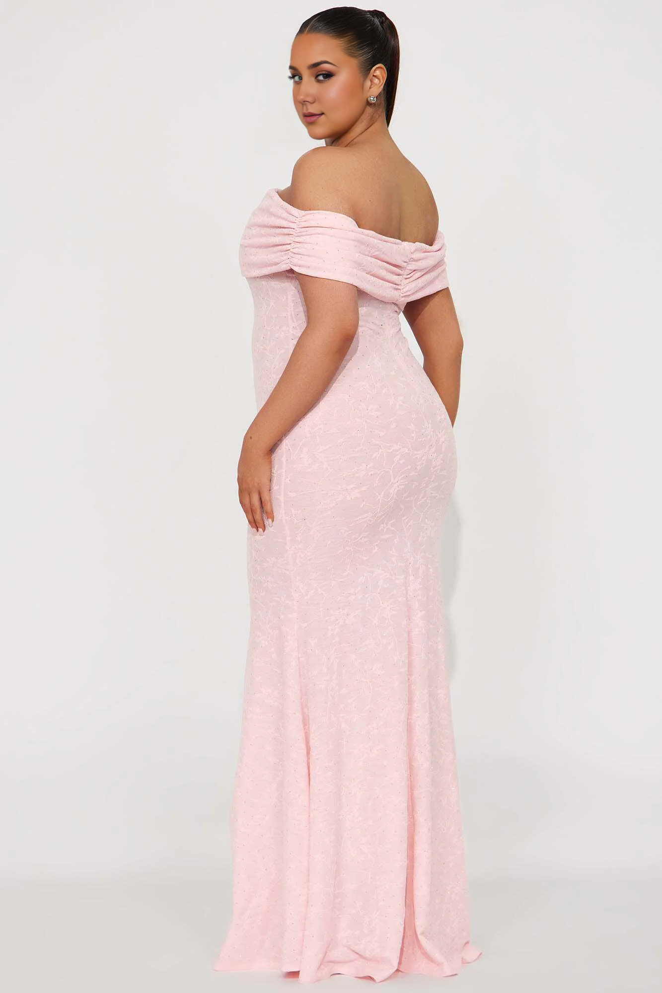 Embellished Maxi Dress Pink Off-the-Shoulder Mermaid Party Dress Sheath Chic
