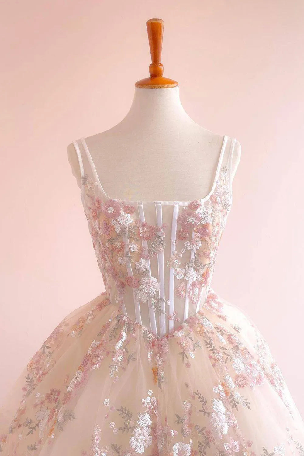 Weitese Retro A Line Square Neck Blush Corset Prom Dress With Embroidery Formal Wear Dresses Prom Dress Stores