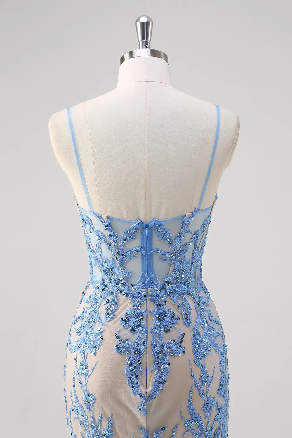 Weitese Prom Dress Store Glitter Blue Spaghetti Straps Embroidery Mermaid Long Corset Prom Dress Formal Women's Dresses