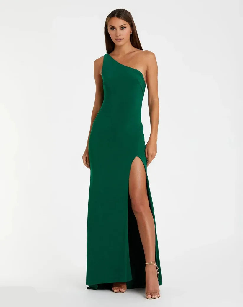 Simple Sheath One Shoulder Sleeveless Draped Back Floor-Length Prom Dress