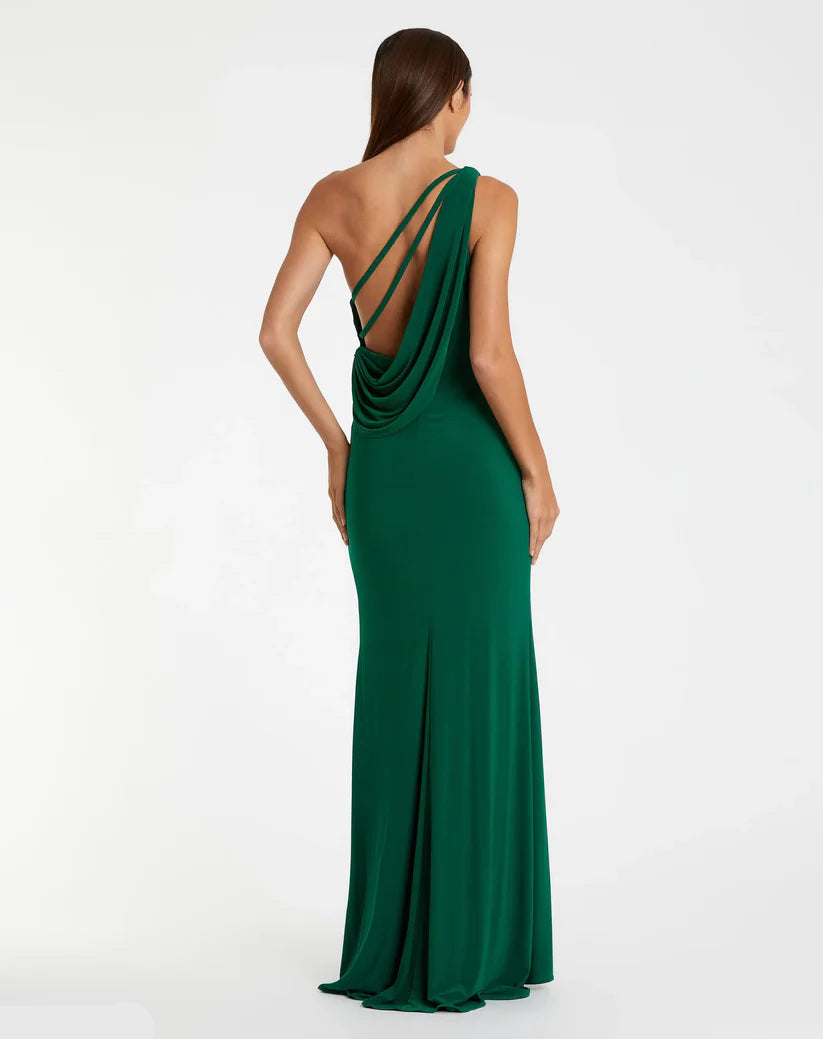 Simple Sheath One Shoulder Sleeveless Draped Back Floor-Length Prom Dress