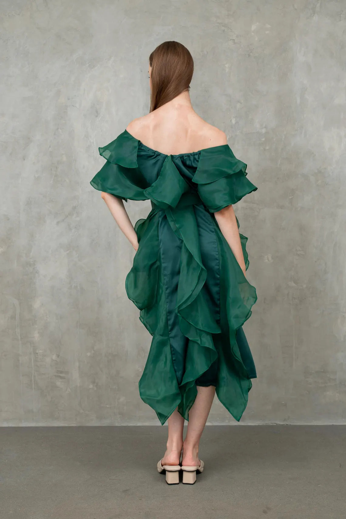 Emerald Green Party Ruffle Dress Off Shoulder Wedding Guest Dress Classy Elegant Dress Pretty Gown Feminine Ruffle Prom Dress