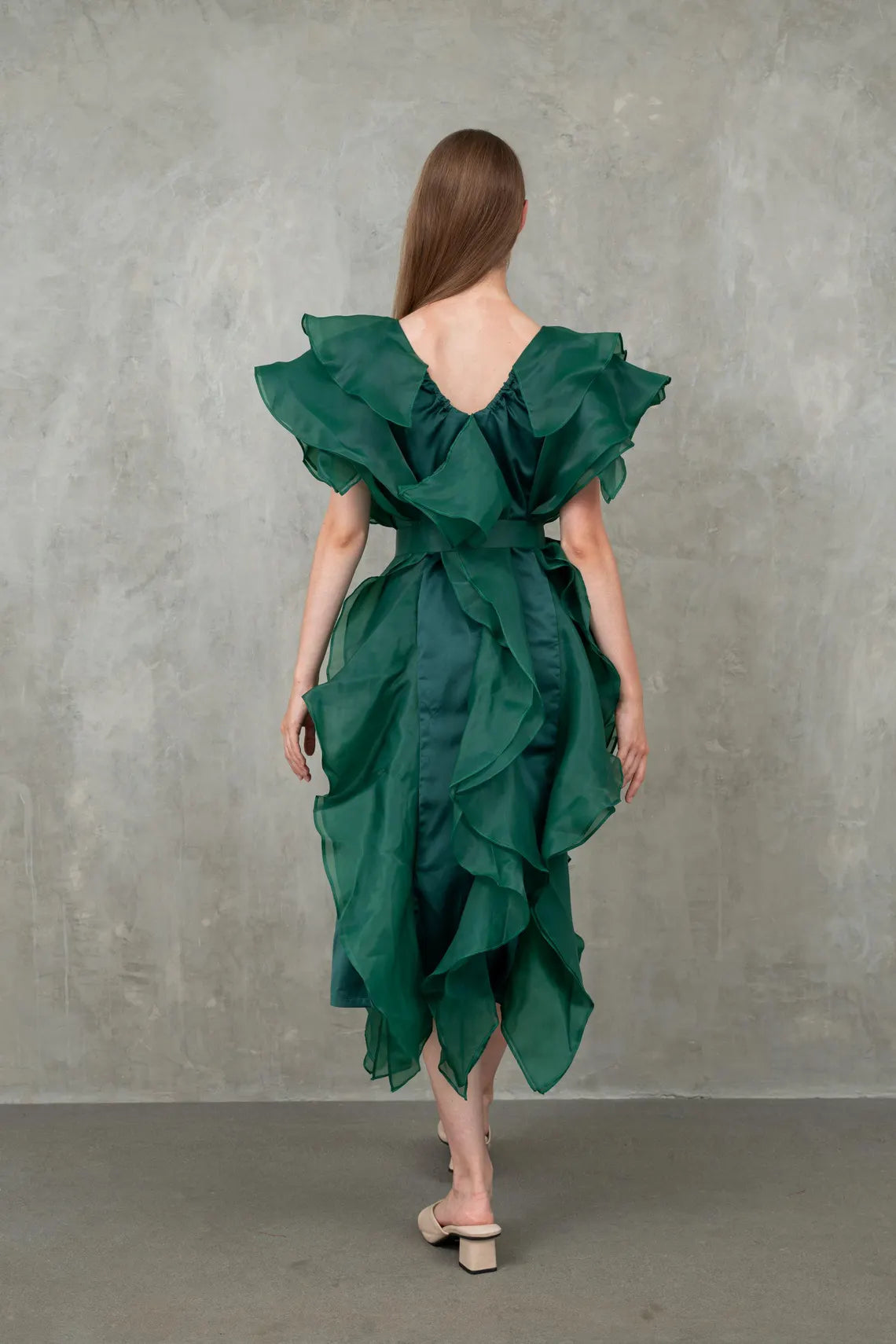 Emerald Green Party Ruffle Dress Off Shoulder Wedding Guest Dress Classy Elegant Dress Pretty Gown Feminine Ruffle Prom Dress