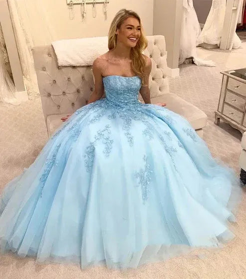 Enchanting A-Line Strapless Sweetheart Lace-Up Corset Floor-Length Tulle Evening Ball Gown
