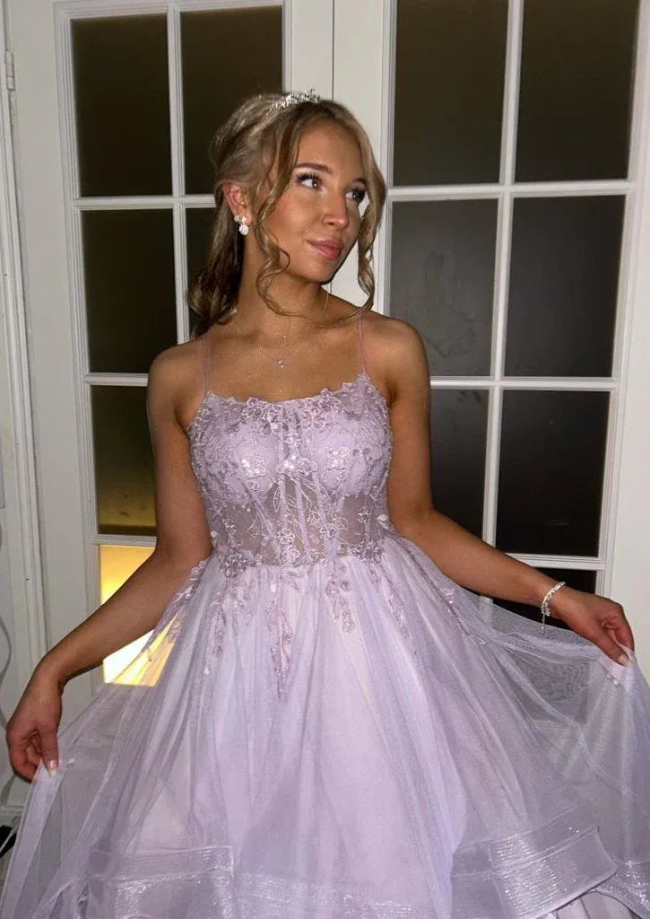 Enchanting A-Line Strapless Sweetheart Lace-Up Corset Tiered Tulle Floor-Length Evening Ball Gown