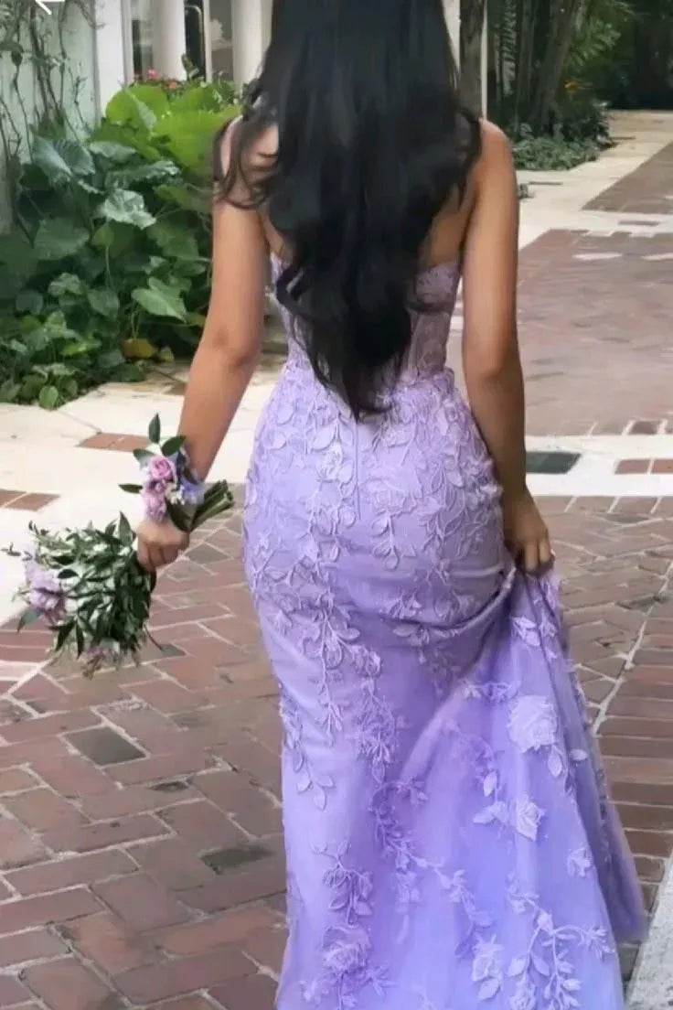 Enchanting Mermaid Strapless Sweetheart Lace-Up Corset Floral Lace Floor-Length Evening Gown