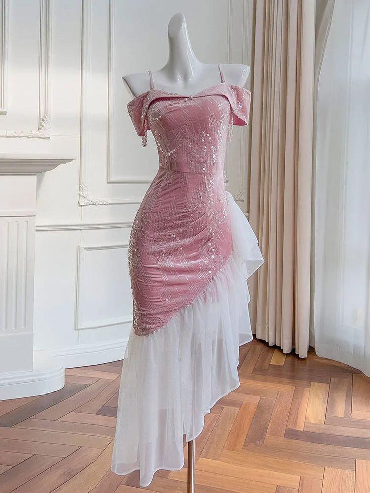 Weitese Dress Prom Dress Stores Pink Off Shoulder Sequins Evening Cocktail Dress Birthday Outfits Party Dress Formal Women's Dresses