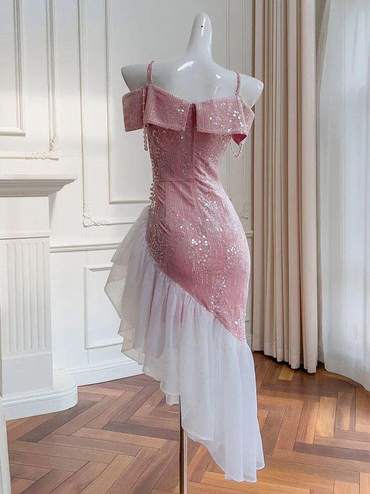 Weitese Dress Prom Dress Stores Pink Off Shoulder Sequins Evening Cocktail Dress Birthday Outfits Party Dress Formal Women's Dresses