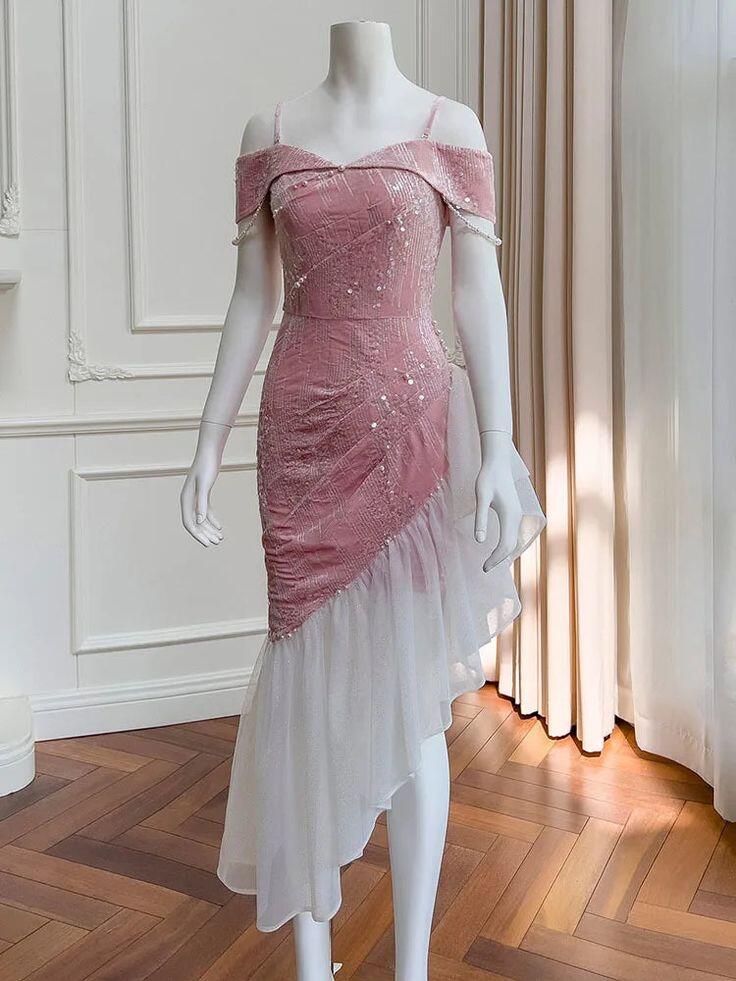 Weitese Dress Prom Dress Stores Pink Off Shoulder Sequins Evening Cocktail Dress Birthday Outfits Party Dress Formal Women's Dresses