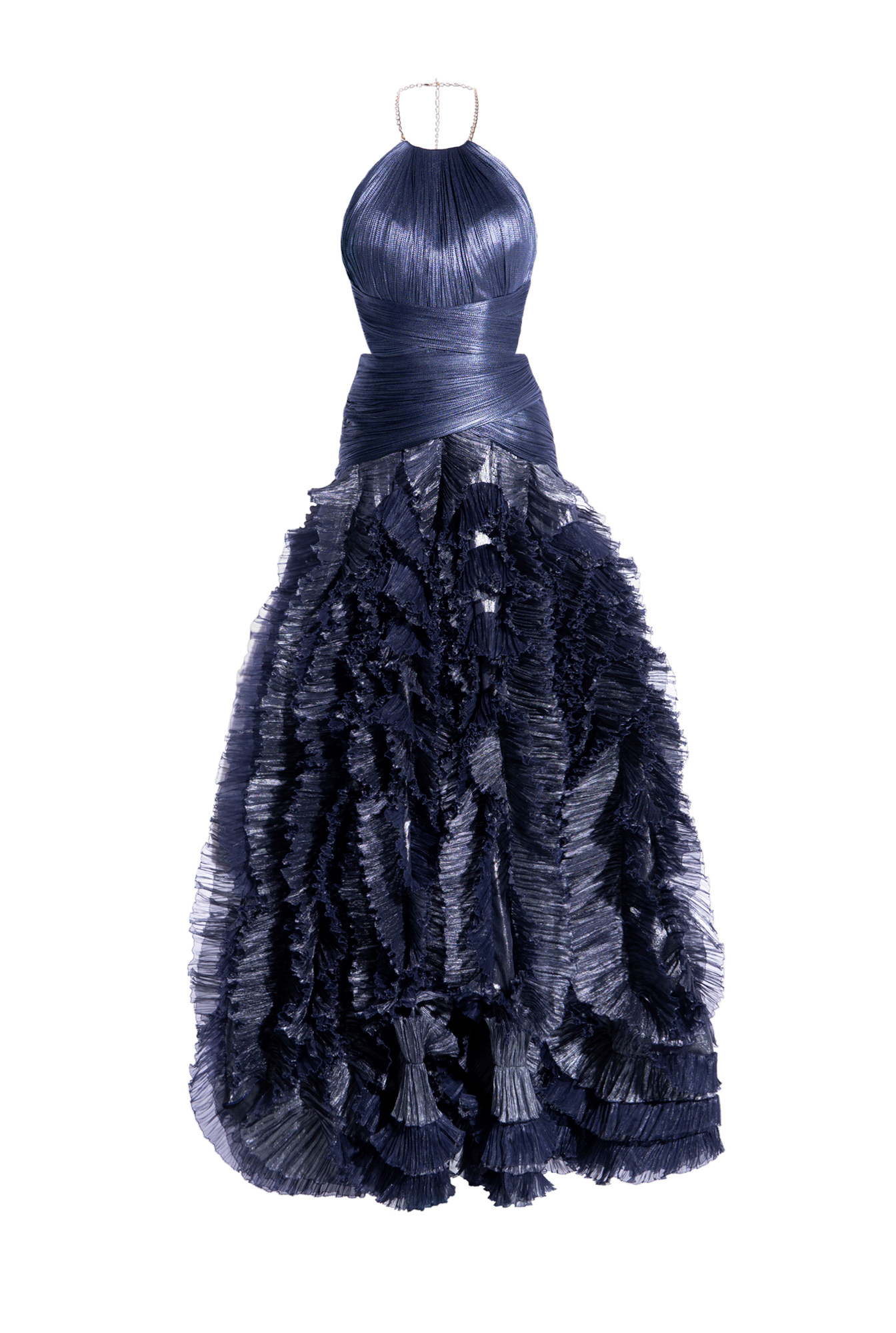 Weitese Prom Dress In Store Halter A-line Tiered Pleated Evening Dress Floor Length Sleeveless Dresses Evening Wear