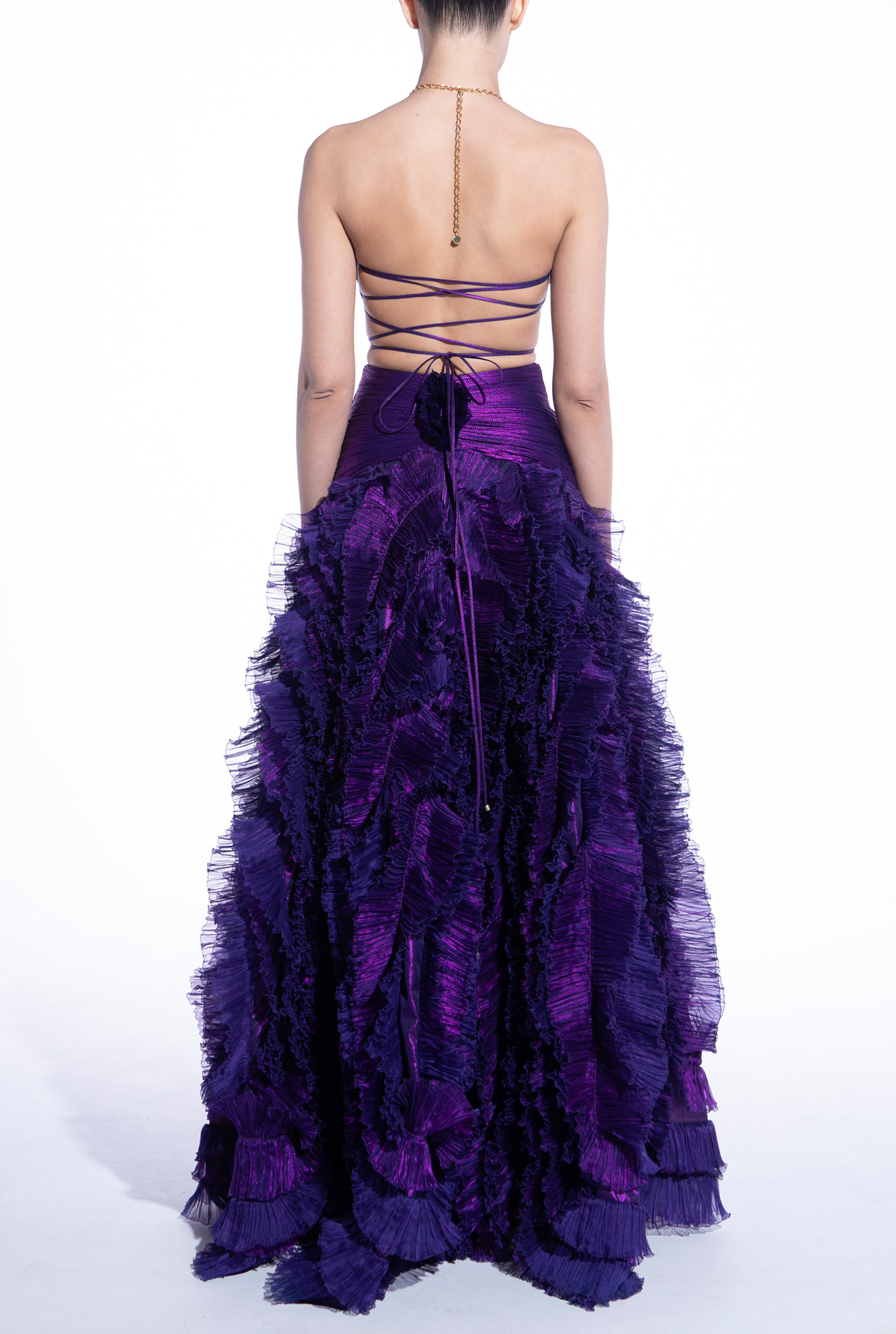 Weitese Prom Dress In Store Halter A-line Midnight Orchid Tiered Pleated Evening Dress Floor Length Sleeveless Dresses Evening Wear