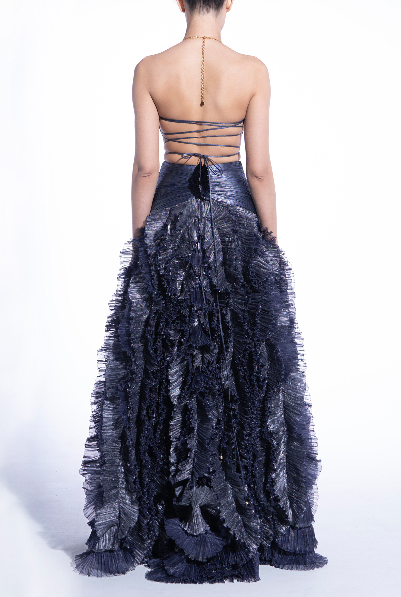 Weitese Prom Dress In Store Halter A-line Tiered Pleated Evening Dress Floor Length Sleeveless Dresses Evening Wear