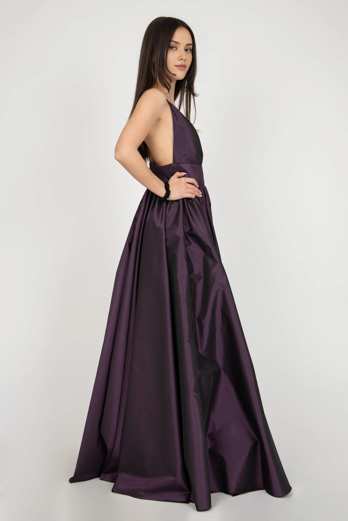 Vestido de noche largo morado con tirantes finos cruzados y escote en V profundo, vestido de fiesta, vestido romántico, vestido con espalda abierta 