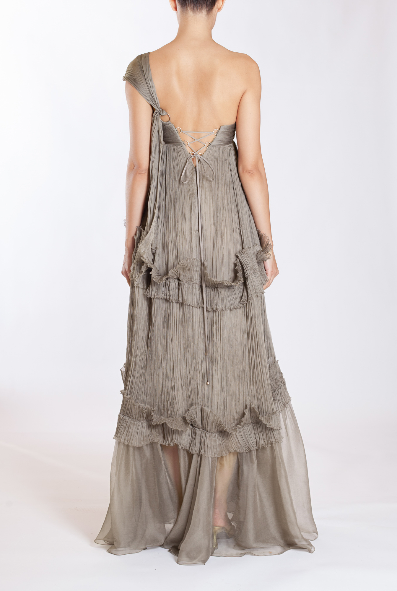 Weitese Prom Dress In Store One-Shoulder A-line Sleeveless Evening Dress Strapless Backless Lace Up Pleated Dresses Evening Wear