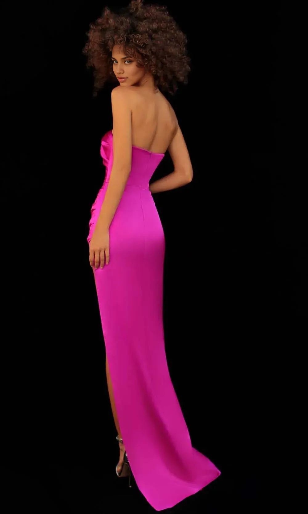 Evening Dresses For Women Asymmetrical Bodice High Slit Strapless Gown With Sweep Train Evening Dresses