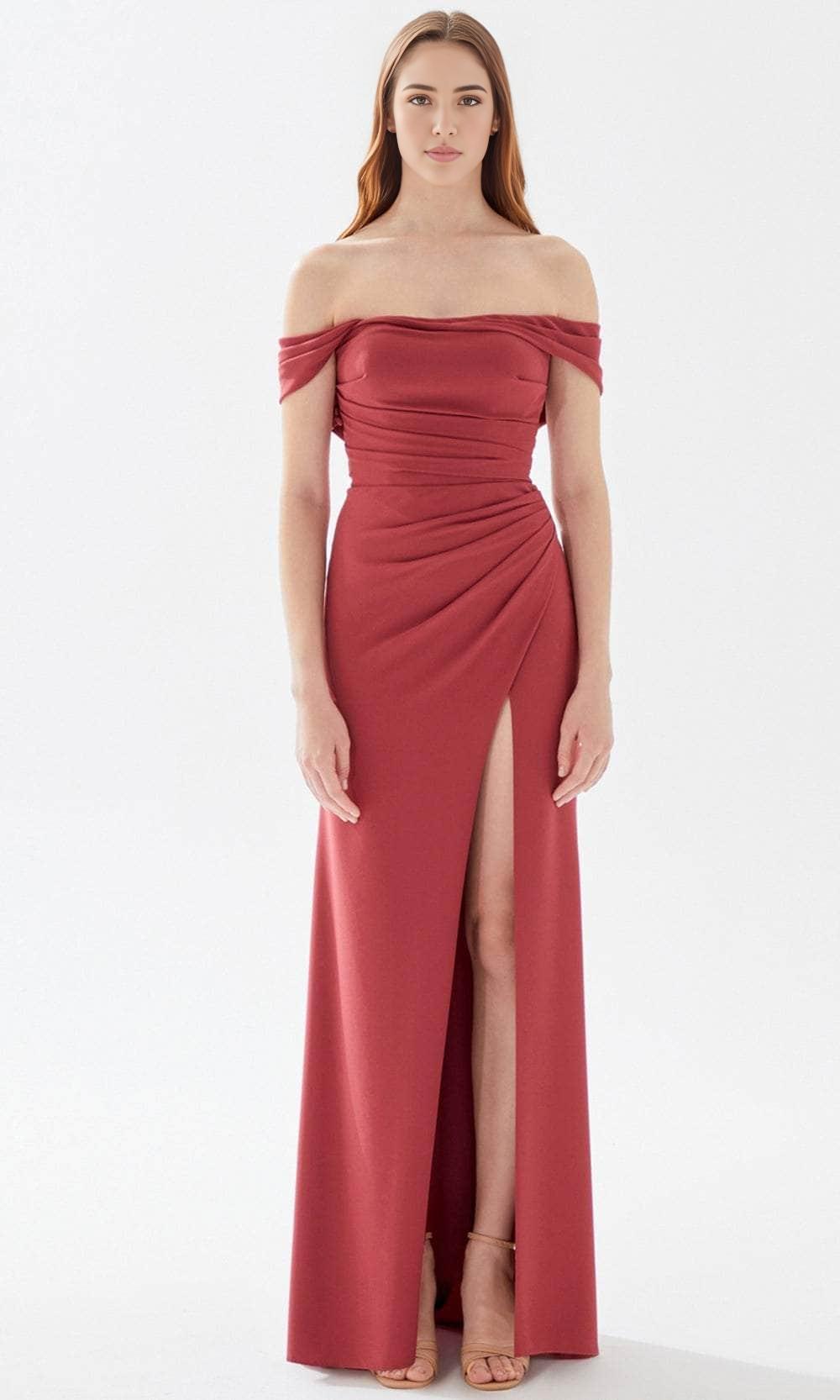 Evening Dresses For Women/ Draped Off Shoulder Prom Dress With  High Slit Sweep Train Evening Dresses