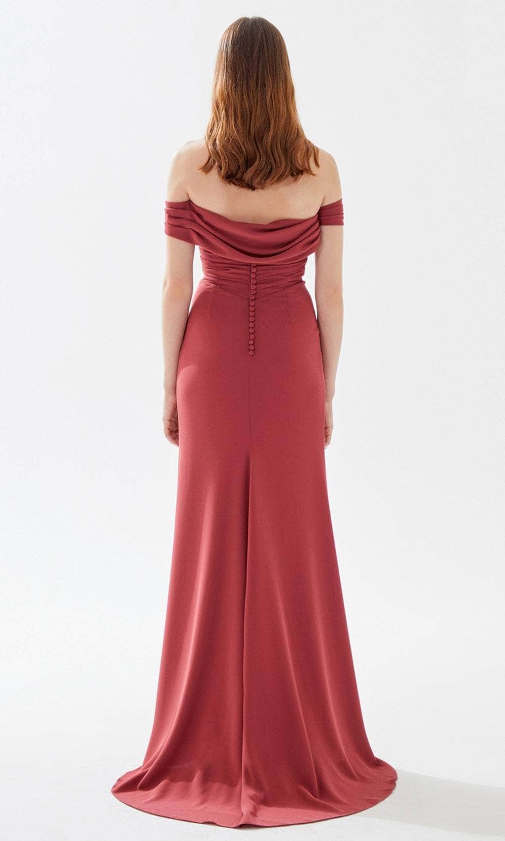 Evening Dresses For Women/ Draped Off Shoulder Prom Dress With  High Slit Sweep Train Evening Dresses