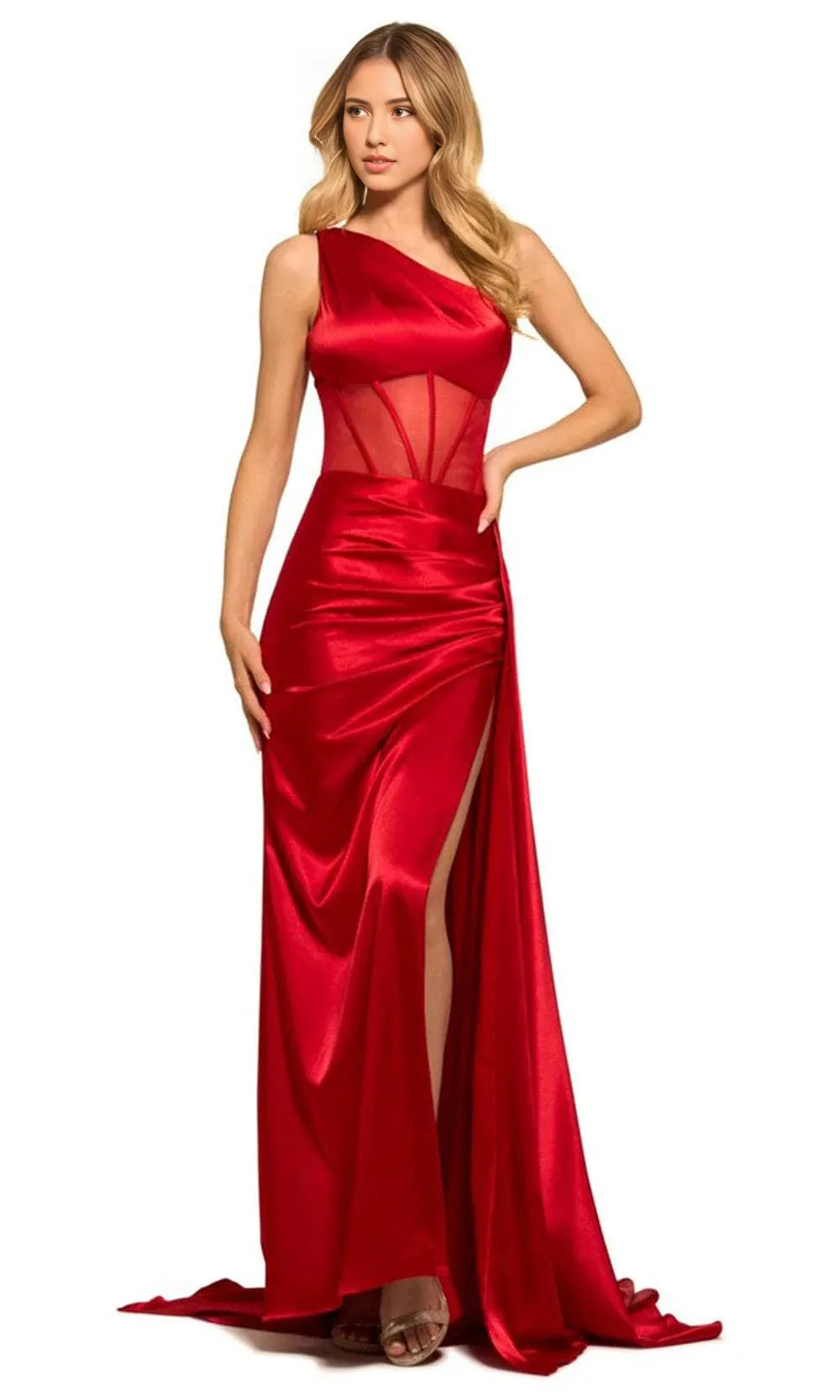 Evening Dresses For Women/ One Sleeve Sleeveless Asymmetrical Corset Bodice Prom Gown Evening Dresses