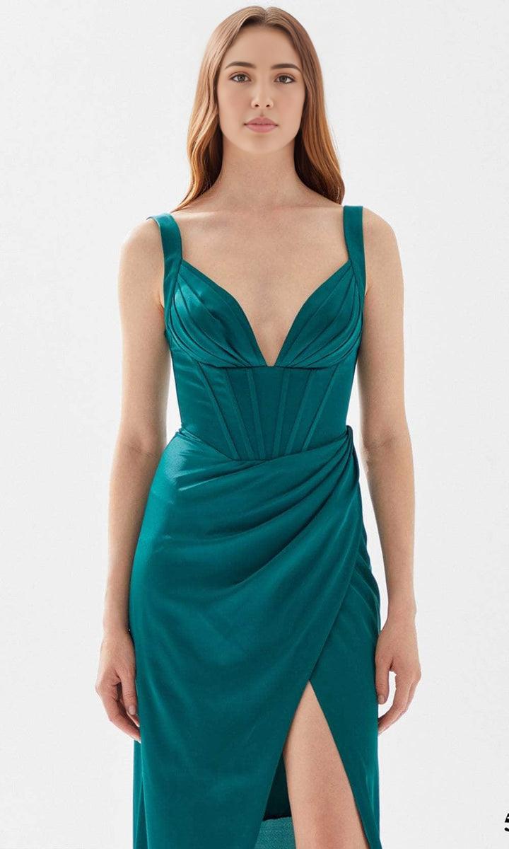 Evening Dresses For Women/ Pleated Corset Boning Bodice Deep V-Neck Mid-Open Back Prom Gown Evening Dresses