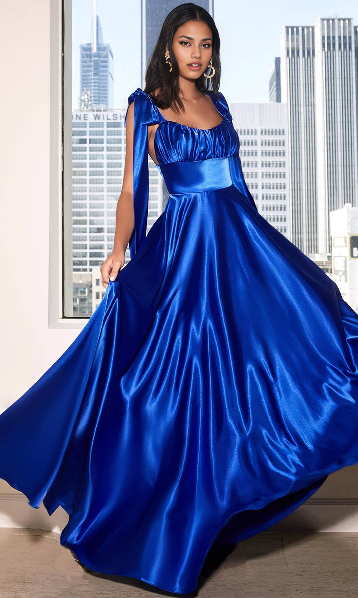 Evening Dresses For Women/ Ruched Scoop Lace Up Floor Length A-line Prom Dress Evening Dresses