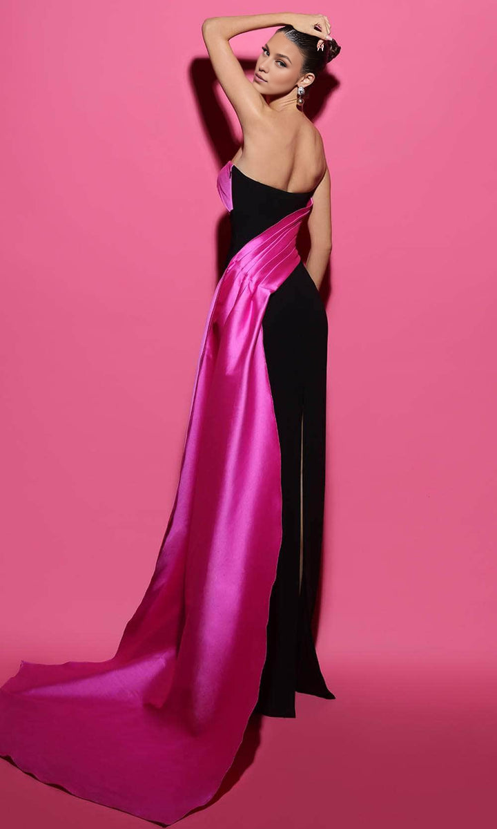 Evening Dresses For Women/ Strapless Open Back Two Tone Evening Gown With Sweep Train Evening Dresses