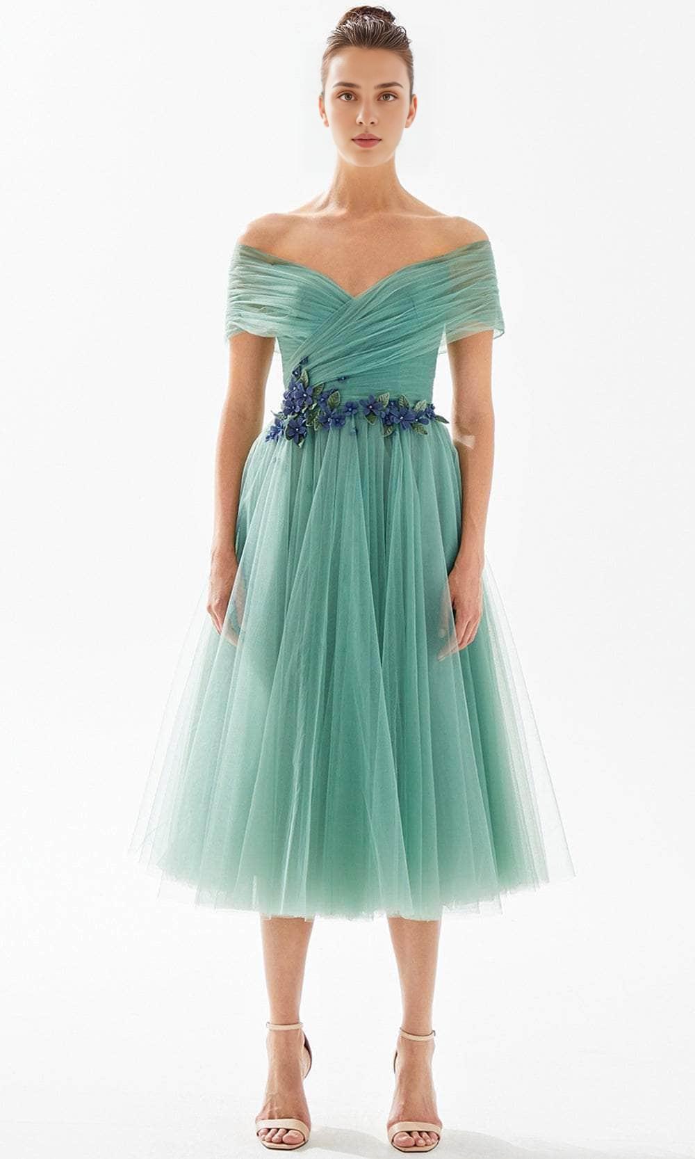 Evening Dresses For Women/ Sweetheart Off Shoulder Tulle Tea-Length A-line Dress Evening Dresses