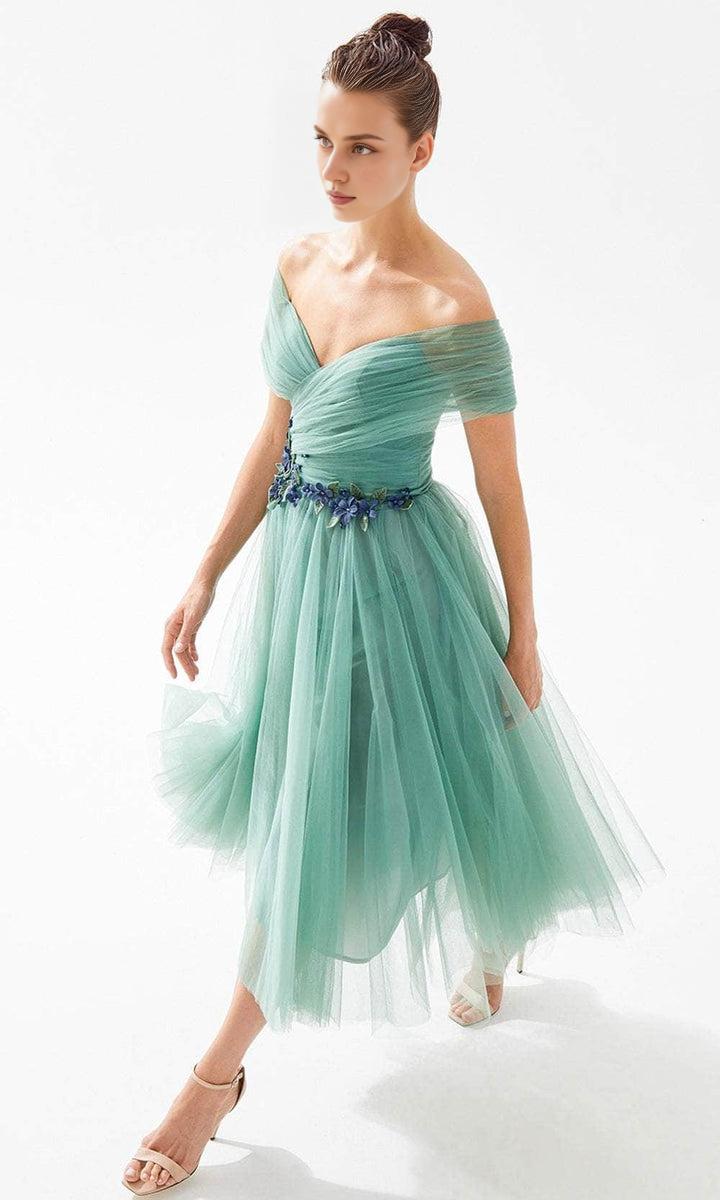 Evening Dresses For Women/ Sweetheart Off Shoulder Tulle Tea-Length A-line Dress Evening Dresses