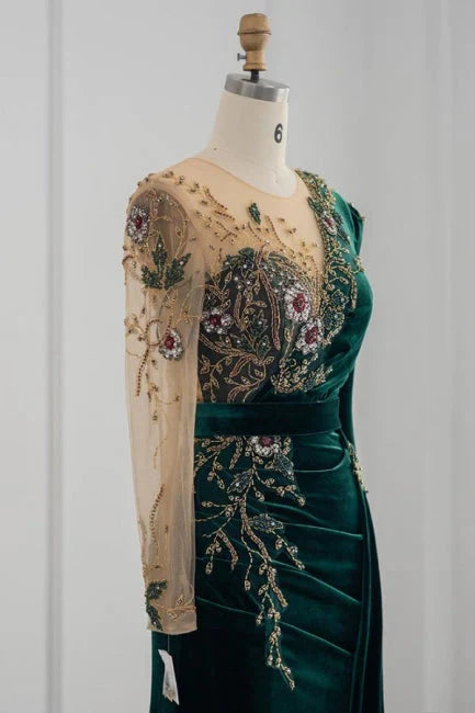 Vestidos formales Weitese para mujer, verde oscuro, mangas largas, vestidos de noche estilo sirena joya, vestidos de fiesta con volantes, tiendas de vestidos de fiesta. 