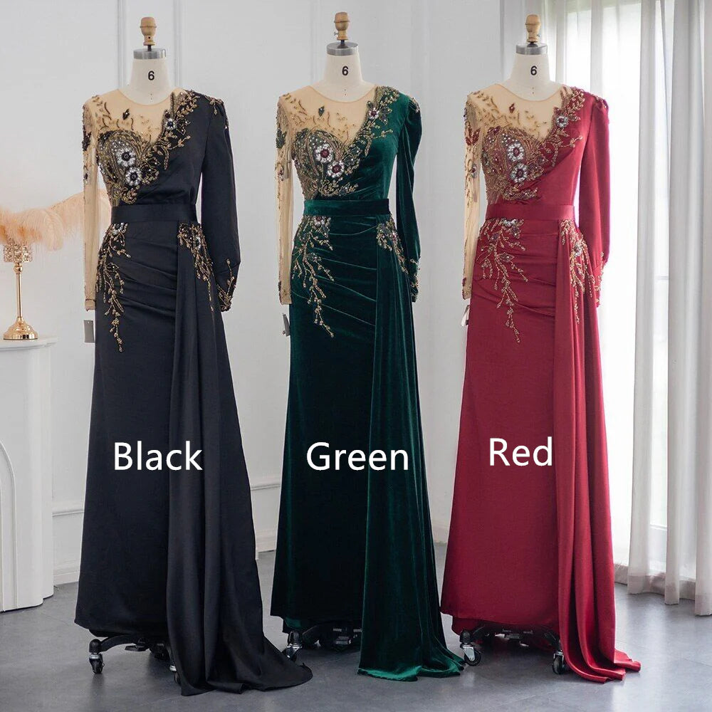 Vestidos formales Weitese para mujer, verde oscuro, mangas largas, vestidos de noche estilo sirena joya, vestidos de fiesta con volantes, tiendas de vestidos de fiesta. 