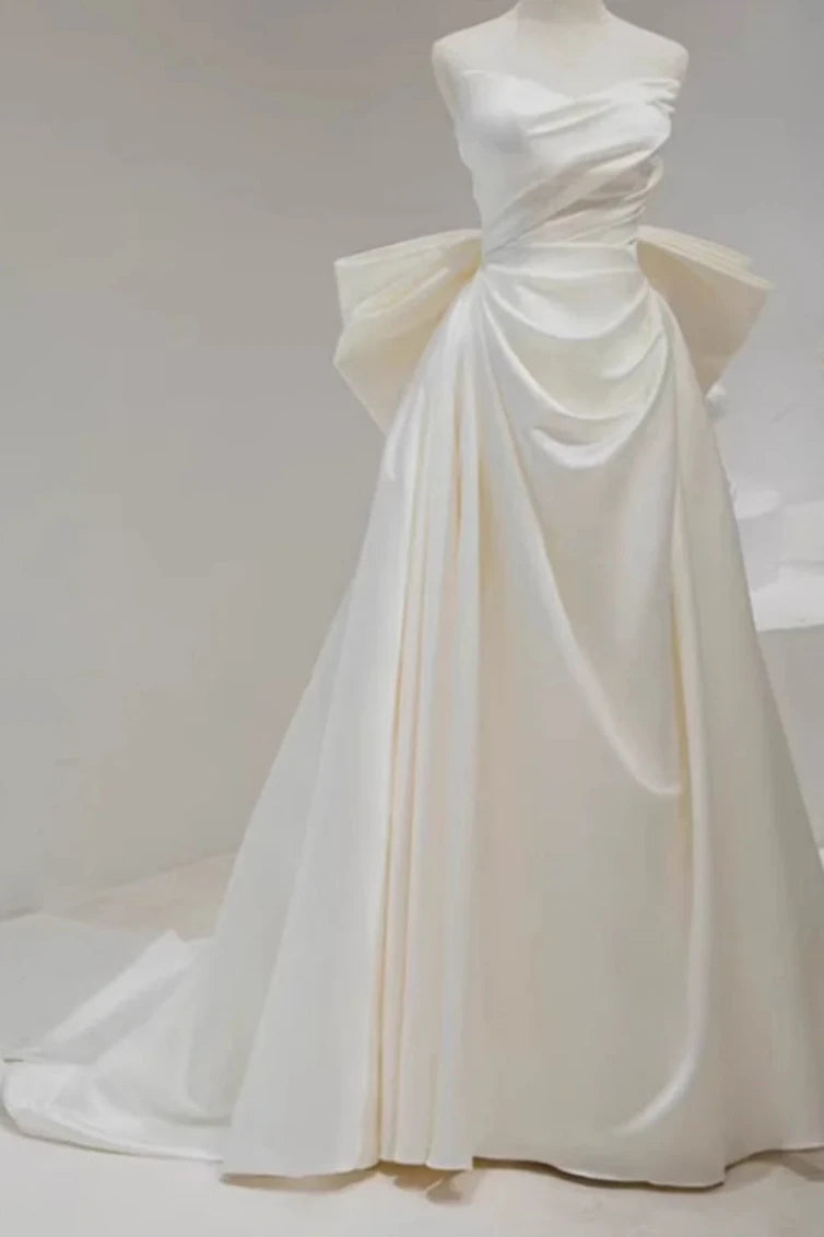 Weitese Dress Prom Dress Stores White Strapless A-Line Satin Light Wedding Dress Long Evening Gown Party Dress Formal Women's Dresses