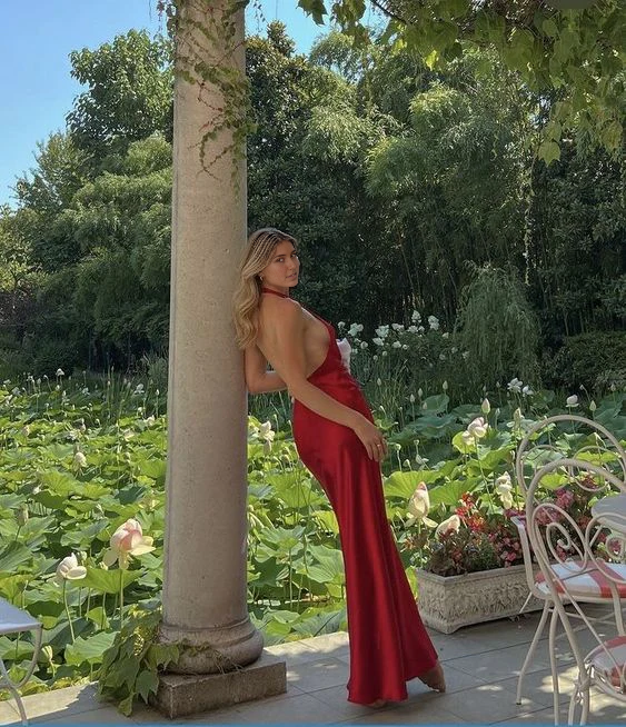 Weitese Formal Wear Dresses Red Halter V Neck Long Prom Dress Evening Party Dress Prom Dresses Shops Formal Women's Dresses