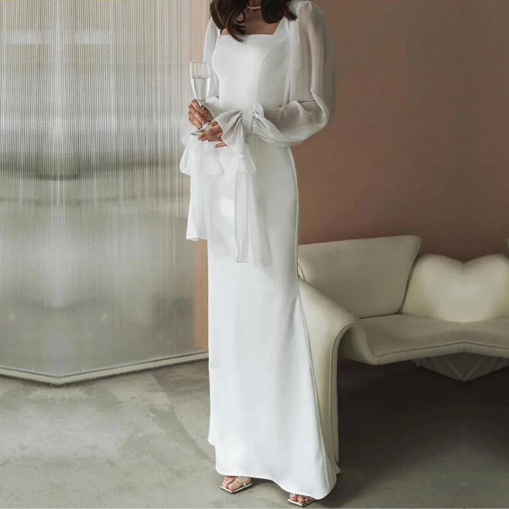 Weitese Formal Wear Dresses Simple White Elegant Long Sleeves Evening Party Dress Stores With Prom Dresses Formal Women's Dresses
