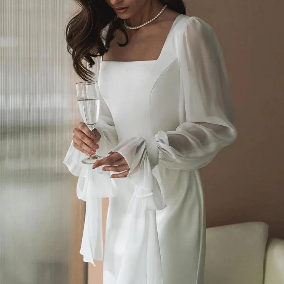 Weitese Formal Wear Dresses Simple White Elegant Long Sleeves Evening Party Dress Stores With Prom Dresses Formal Women's Dresses